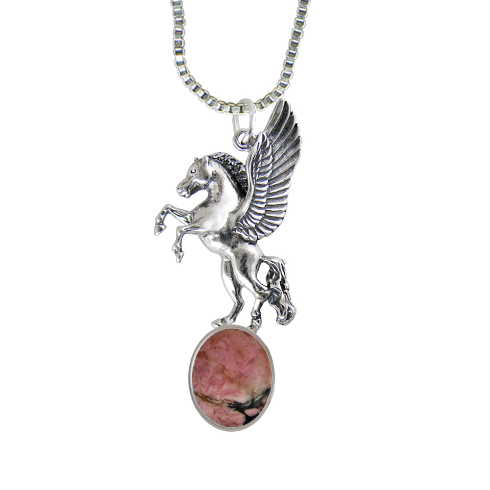 Sterling Silver Unicorn of the Summer Day Pendant With Rhodocrosite